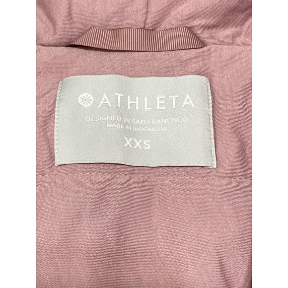 Athleta Faux Fur Hooded Bomber Jacket Dusty Rose Pink XXS Zip Up Cozy Warm - Picture 3 of 11